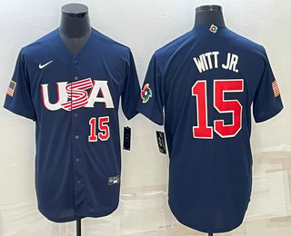 Men%27s USA Baseball #15 Bobby Witt Jr Number 2023 Navy World Baseball Classic Stitched Jerseys